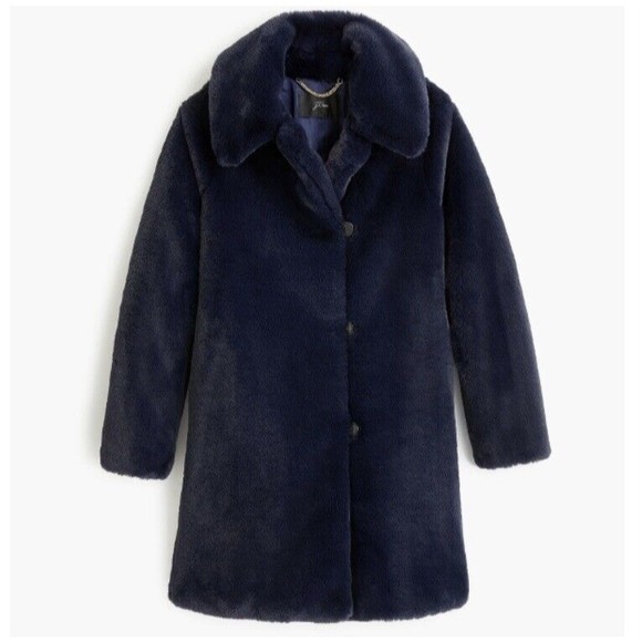 J. Crew Jackets & Blazers - J.Crew Women’s Faux Fur Coat in Navy Blue Furry Jacket Size L $298.00